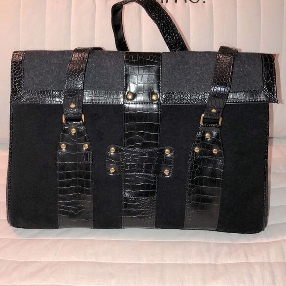 Elizabeth Arden Large Pebbled Faux Leather Suede Felt Laptop Bag Tote - Picture 1 of 13